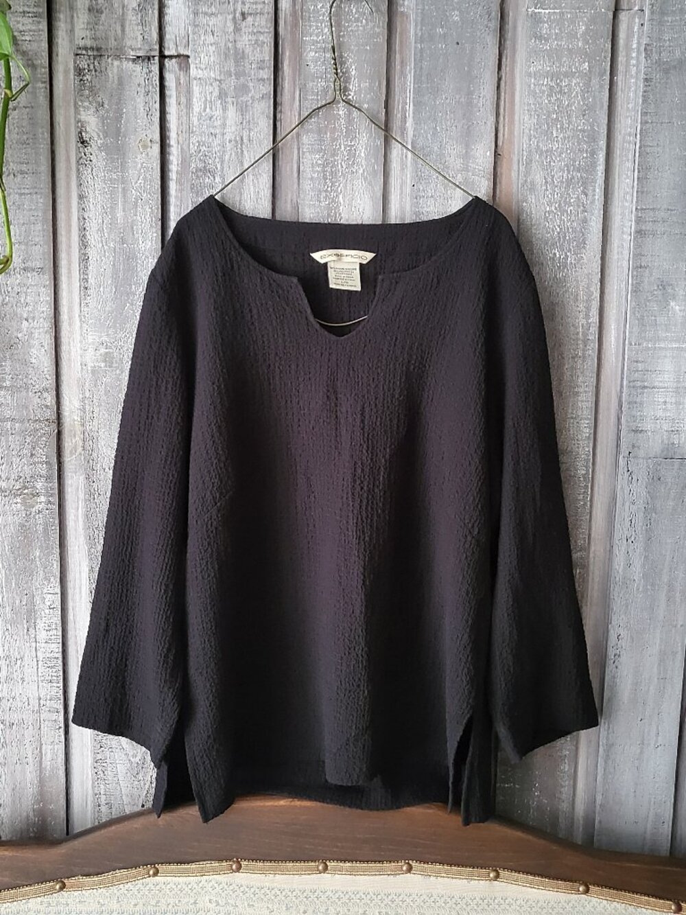 Vintage ExOfficio Black Crinkle Tunic Top Shirt Large L/G
